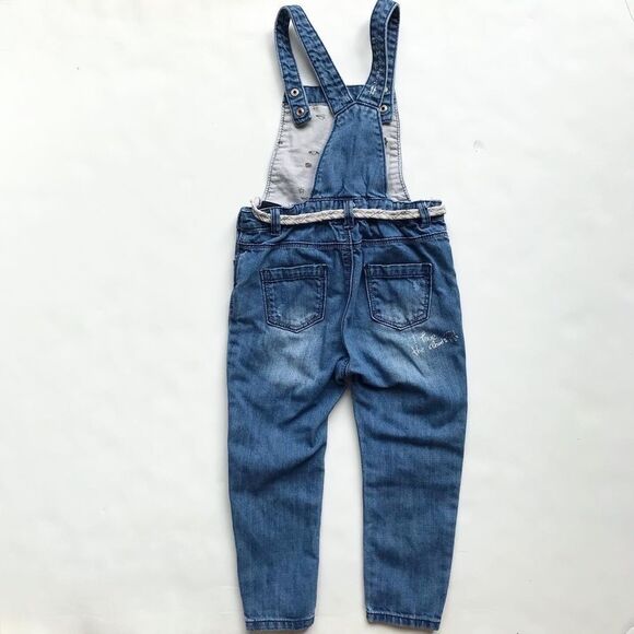 Zara patch medium wash denim overalls EUC 2/3T - Picture 5 of 5